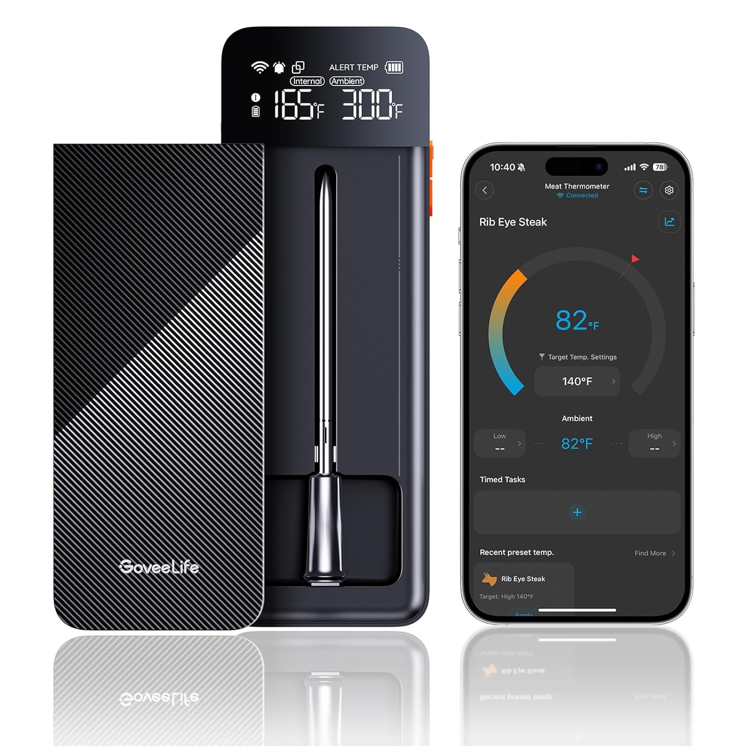 GoveeLife Bluetooth Wireless Meat Thermometer with Digital Standalone LCD Base, WiFi Unlimited Range, ±1.8℉ Accuracy, Food Grade Internal Ambient Sensor Probes for Kitchen, BBQ, Grill, Oven, Smoker