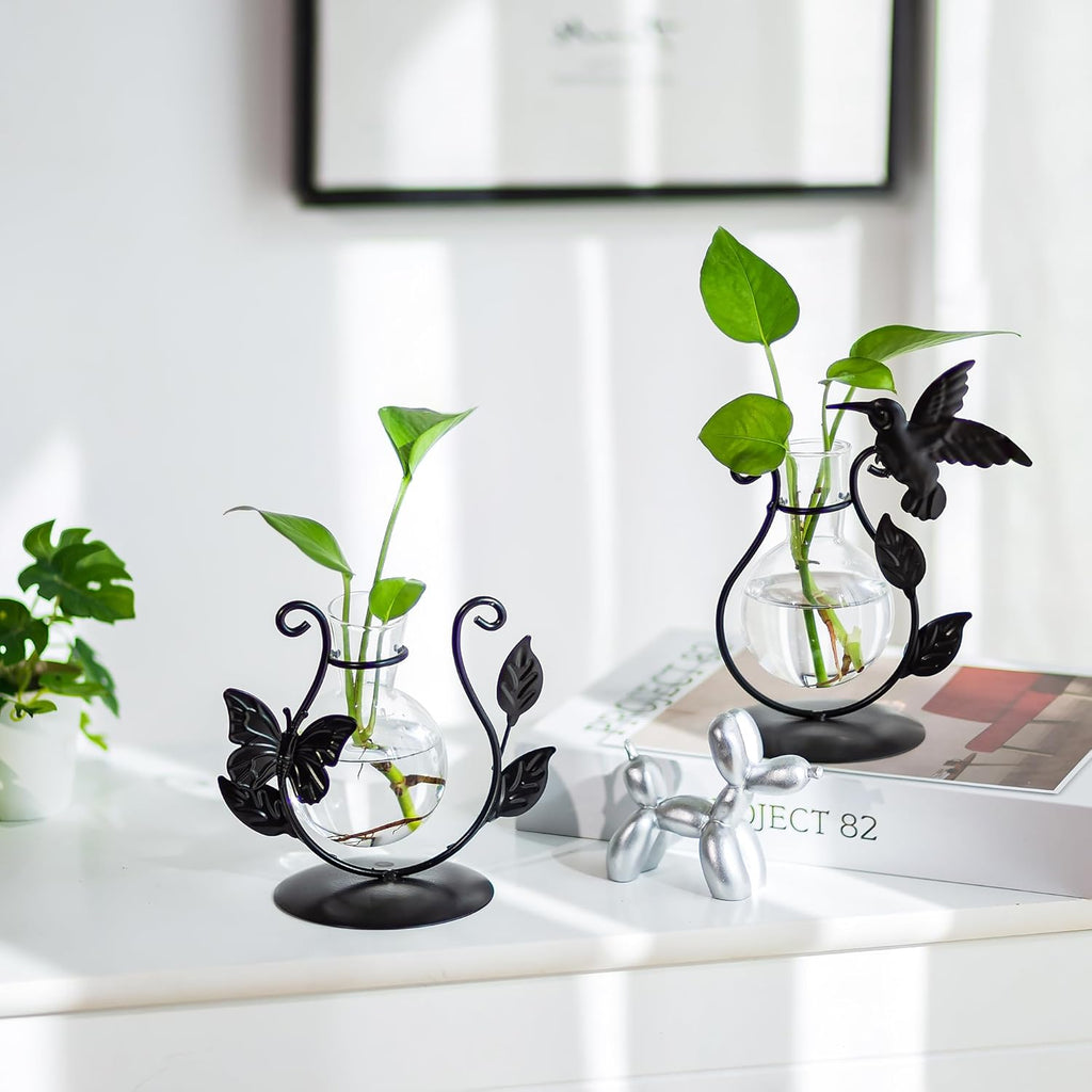 Glasseam Unique Propagation Stations: Set of 2 Glass Terrarium for Indoor Plants Cute Hydroponic Bulb Planter Propagated Plant Jars Propogation Station Vase for Women Mom Plant Lovers