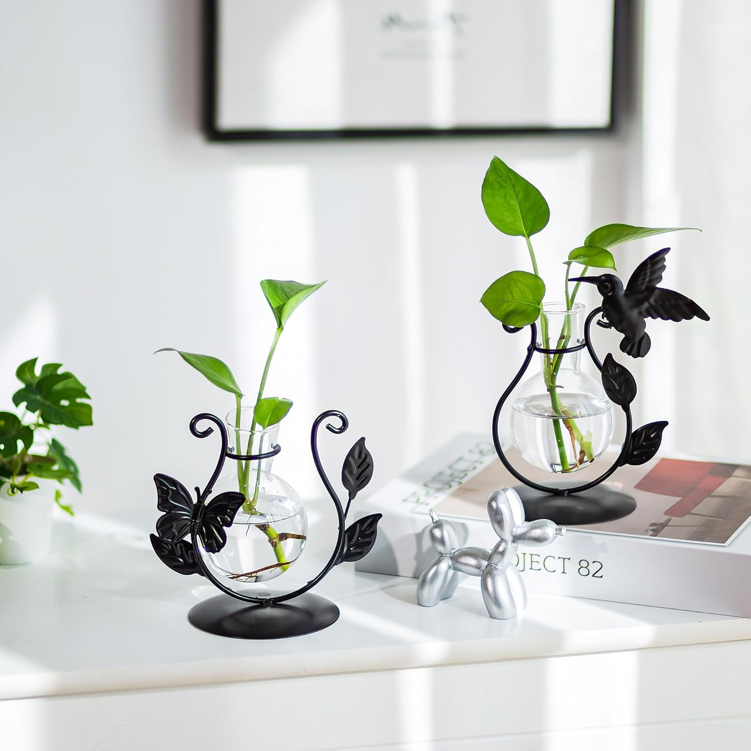 Glasseam Unique Propagation Stations: Set of 2 Glass Terrarium for Indoor Plants Cute Hydroponic Bulb Planter Propagated Plant Jars Propogation Station Vase for Women Mom Plant Lovers