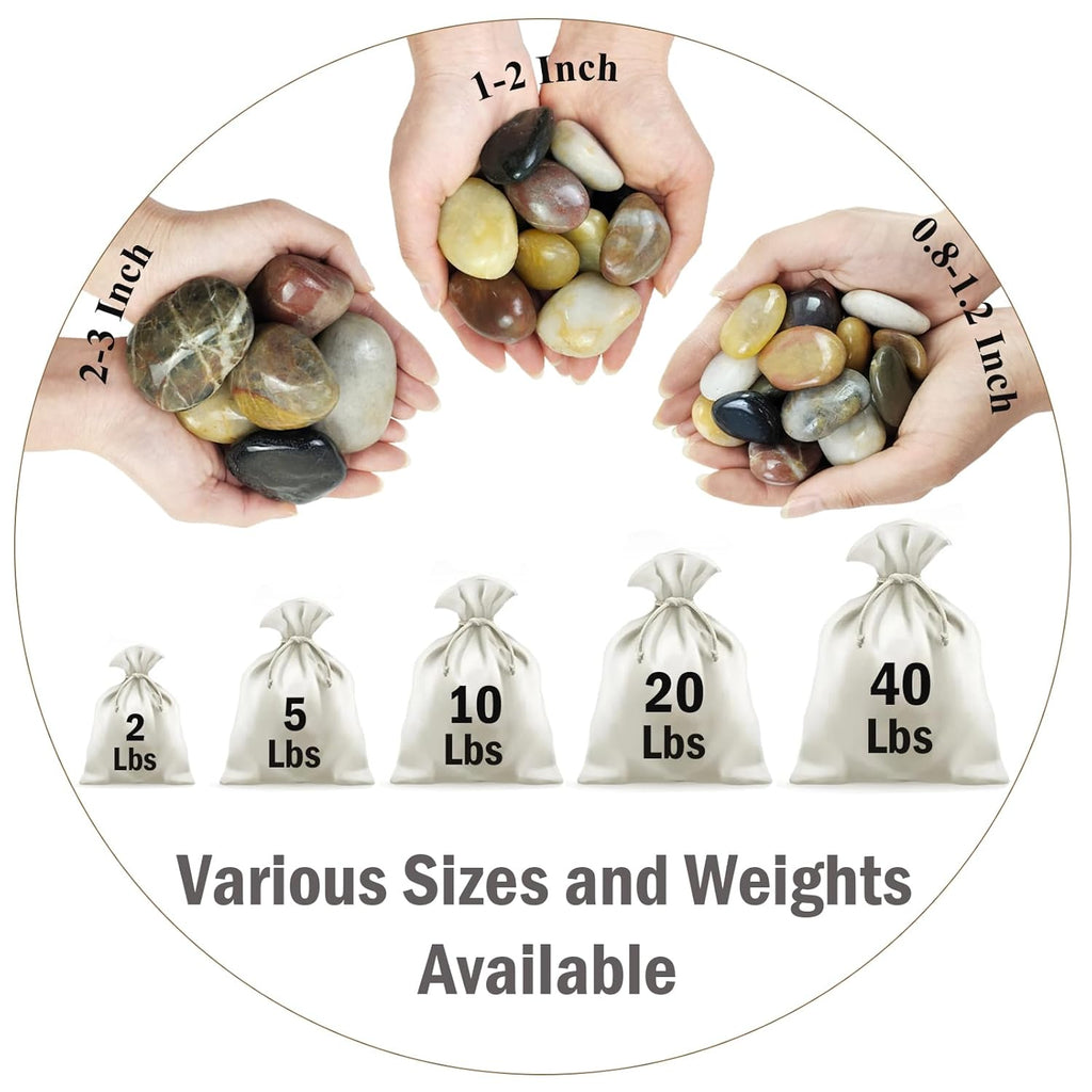 20 lbs Pebbles for Indoor Plants, 0.8-1.2 Inch Polished River Rocks Decorative Stones for Garden, Aquarium, Vase Fillers, Outdoor Landscaping and Backyard