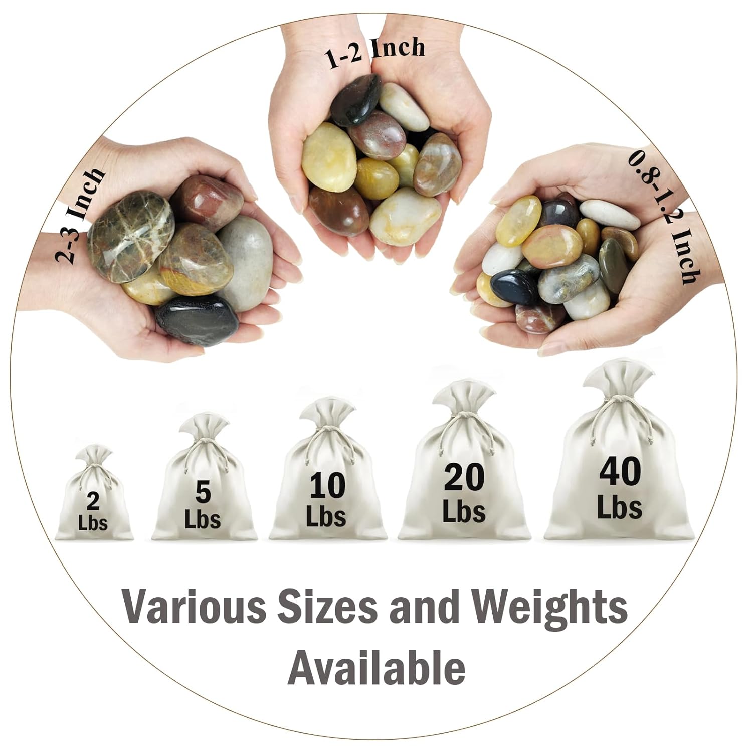 20 lbs Pebbles for Indoor Plants, 0.8-1.2 Inch Polished River Rocks Decorative Stones for Garden, Aquarium, Vase Fillers, Outdoor Landscaping and Backyard