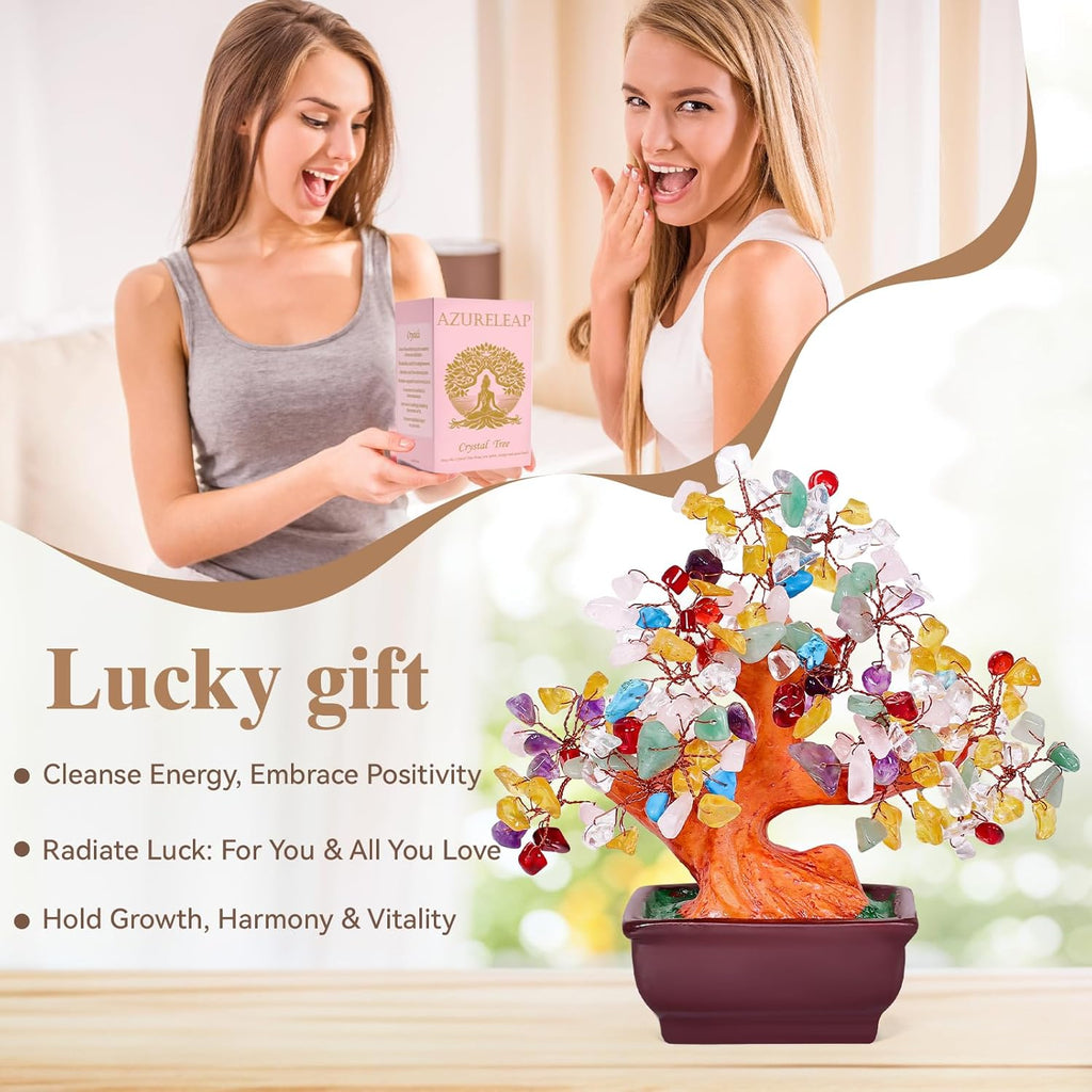 Feng Shui Quartz Crystal Money Tree Bonsai Style Decoration for Luck and Wealth (Multicolor)