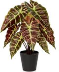Briful Fake Plant Real Touch Artificial Alocasia Bambino Plant in Black Nursery Pot Faux Alocasia Polly Houseplant for Shelf Tabletop Centerpieces Farmhouse Home Décor, Purple Green