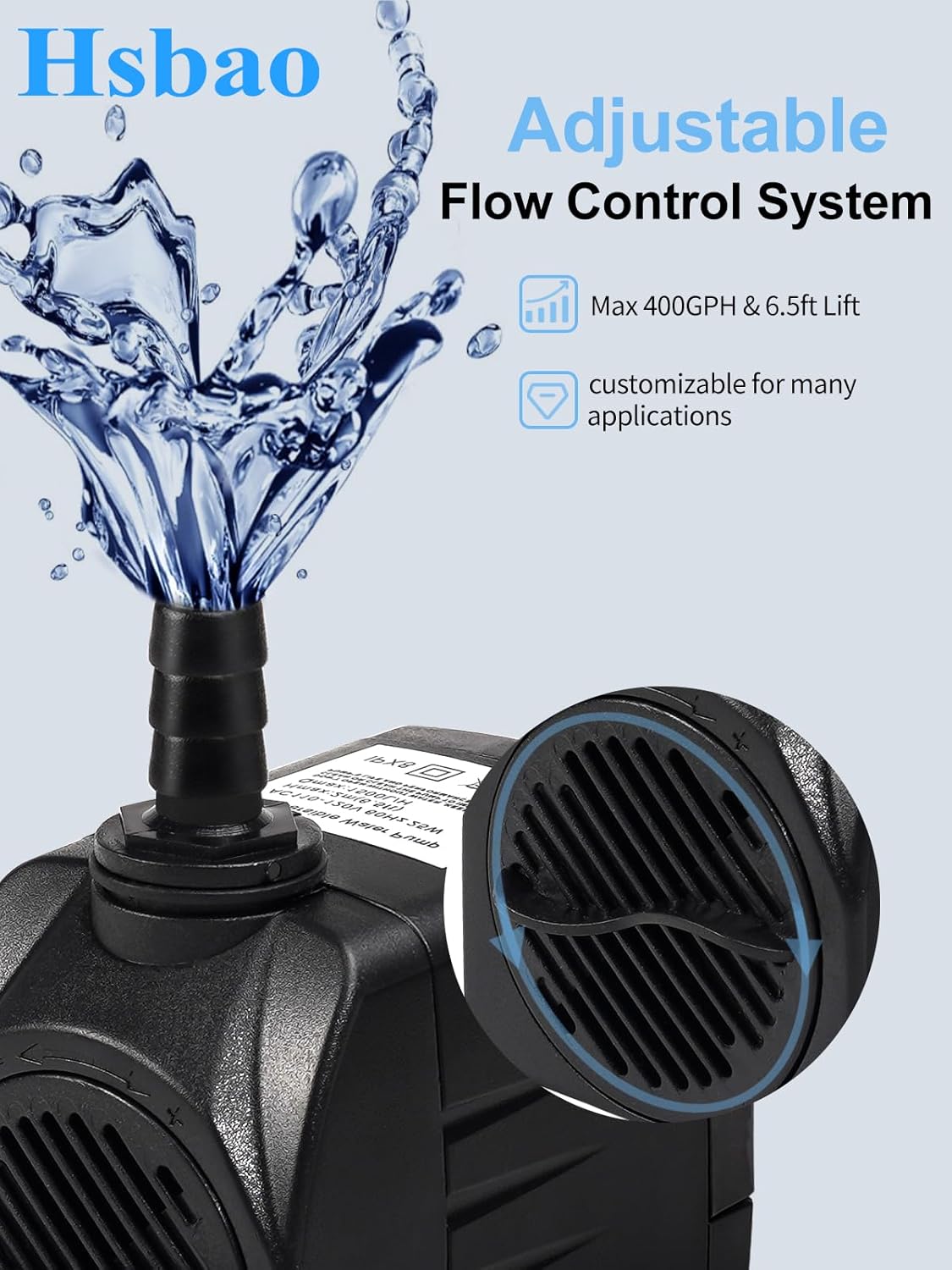 Fountain Pump, 400GPH Submersible Water Pump Outdoor, Ultra Quiet Water Fountain Pump With 6.5FT High Lift, 3 Nozzles for Fish Tank, Aquarium, Pond Waterfall, Hydroponics, 2 Pack