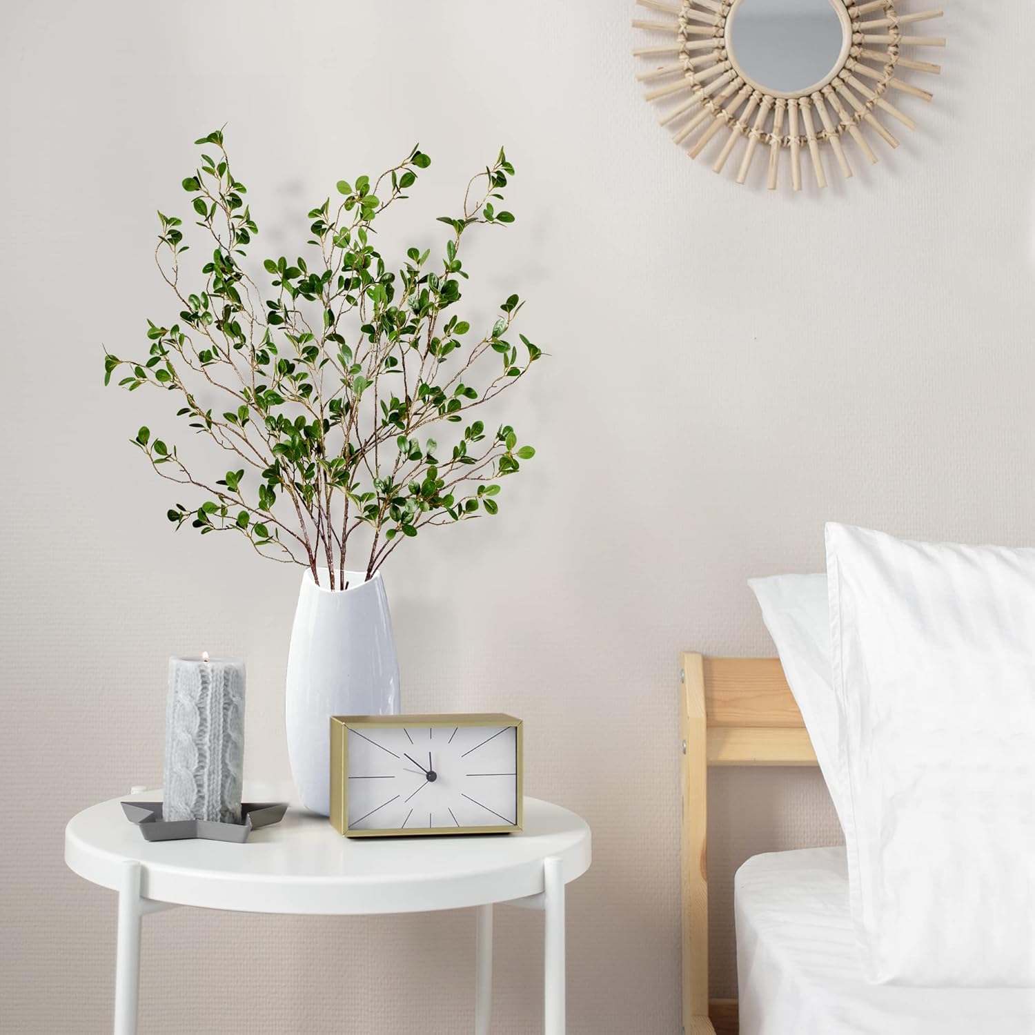 Sggvecsy 43’’ 3Pcs Artificial Ficus Branches Faux Leaf Spray Green Eucalyptus Branches Artificial Greenery Stems Fake Ficus Twig Plants for Home Office Wedding Vase Filler Shop Decoration