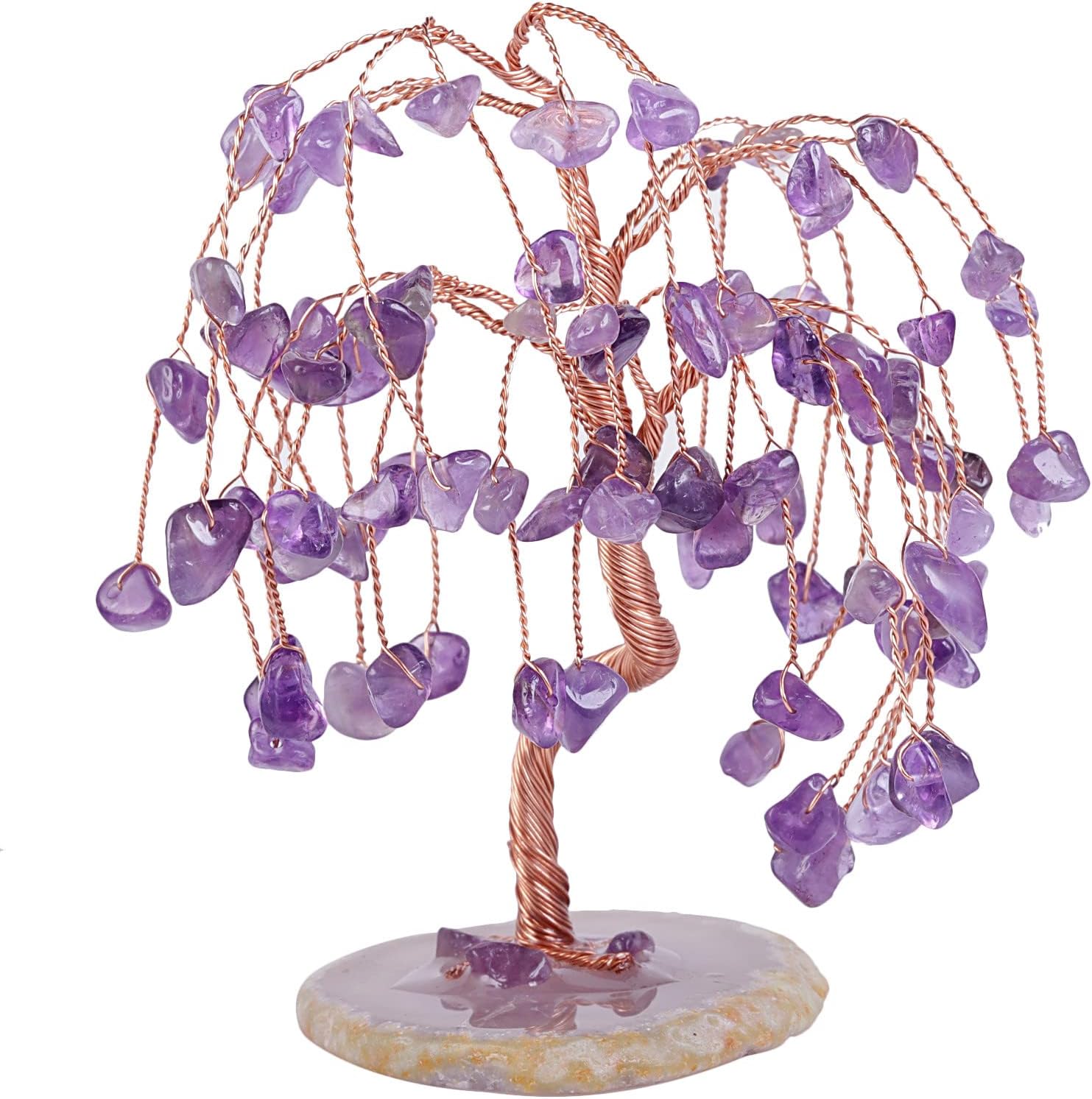 mookaitedecor Amethyst Crystal Tree Tumbled Stones, Geode Agate Slices Base Money Tree Decoration for Wealth and Luck 5.7"-6.7"