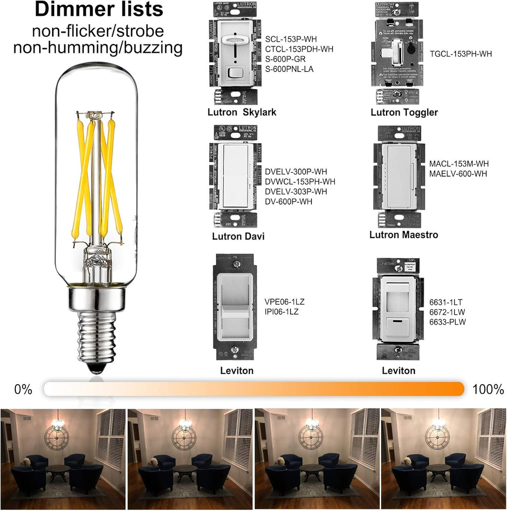 LiteHistory E12 led Bulb Dimmable 4W Equal 40W led Candelabra Bulb Daylight 5000K Clear T6 T25 E12 Edison Bulb for Ceiling Fan,Chandelier AC120V 400LM 6Pack