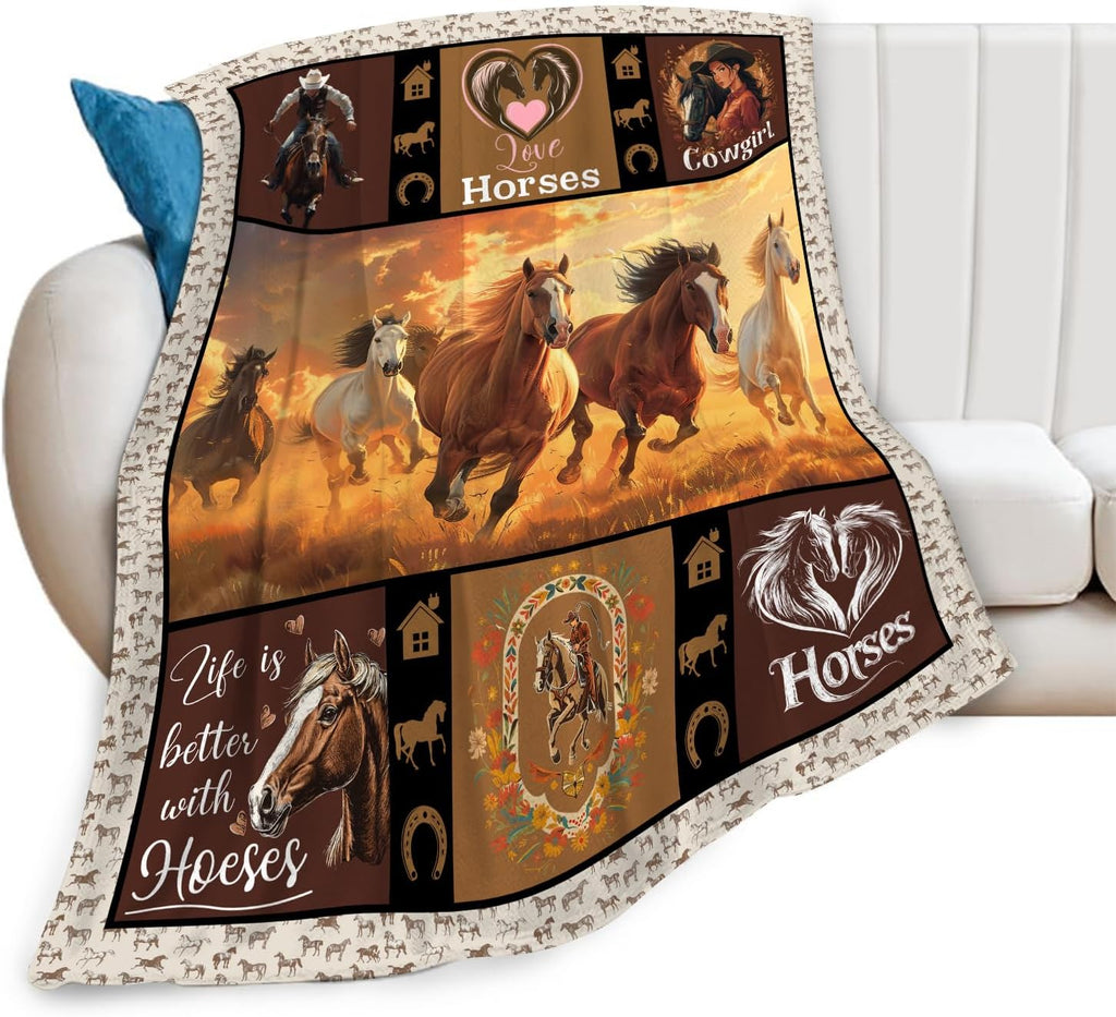 Horse Blanket Horse Throw Blanket Gifts for Kids Girls Boys Adults Women Man Super Soft Cozy Plush Fluffy Fuzzy Fleece Blanket Decor 40''X50''