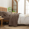 BESTOUCH Sheet Set 100% Washed Cotton Linen Feel Super Soft Comfortable Chic Lightweight 4 Pcs Home Bedding Set Solid Pine Bark Brown Queen