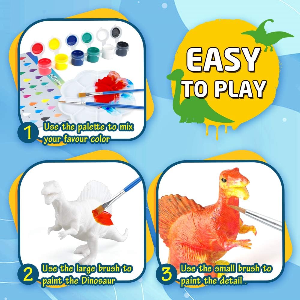 BAODLON Kids Arts Crafts Set Dinosaur Toy Painting Kit - 10 Dinosaur Figurines, Decorate Your Dinosaurs, Create a Dino World Painting Toys Gifts for 5, 6, 7, 8 Year Old Boys Kids Girls Toddlers