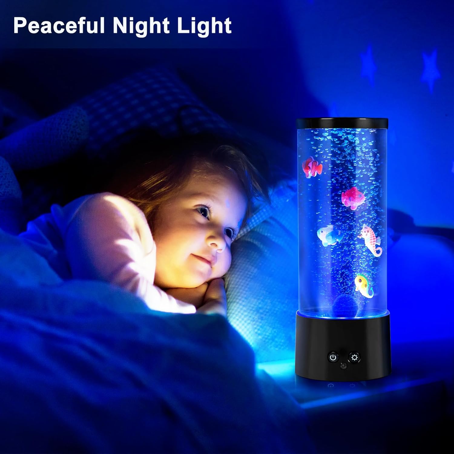 PINPON Bubble Aquarium Lamp Dual Power USB/Battery (NOT Included) Color Changing Fish Tank with Remote, 4 Lighting Modes, Artificial Bubbler Mood Light for Home Decor, Relaxation & Kids