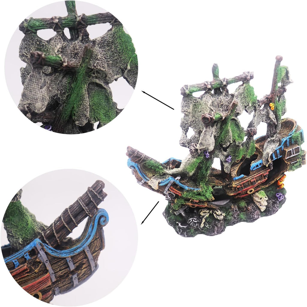 Ulifery Aquarium Boat Shipwreck Sunken Pirate Ship Resin Fish Tank Decorations Aircraft Carrier for Betta Super Large XXL for 55-75 Gallon Tank