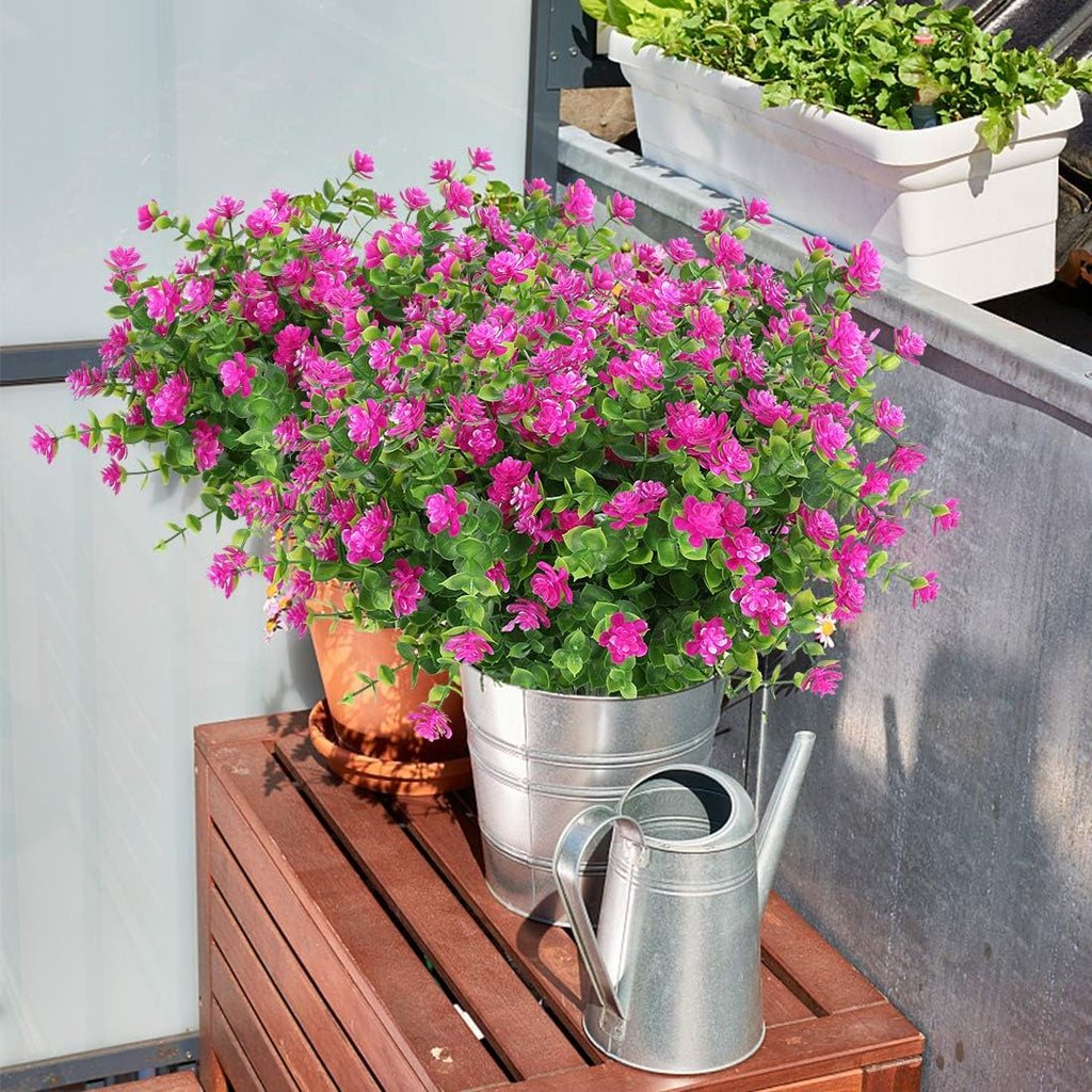 6 Bundles Artificial Flowers, Fake Artificial Greenery UV Resistant No Fade Faux Plastic Plants for Wedding Bridle Bouquet Indoor Outdoor Home Garden Kitchen Office Table Vase (Fuchsia)