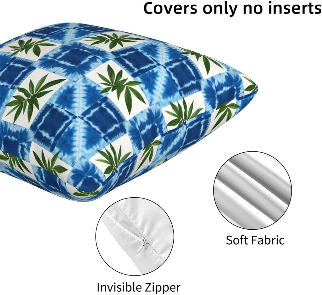 Boho Tie-Dye Green Leaf Throw Pillow Covers Set of 2 Ultra-Soft All-Season Pillow Shams with Hidden Zipper,Durable for Sofa Bed Car Decor & Gift 18x18IN