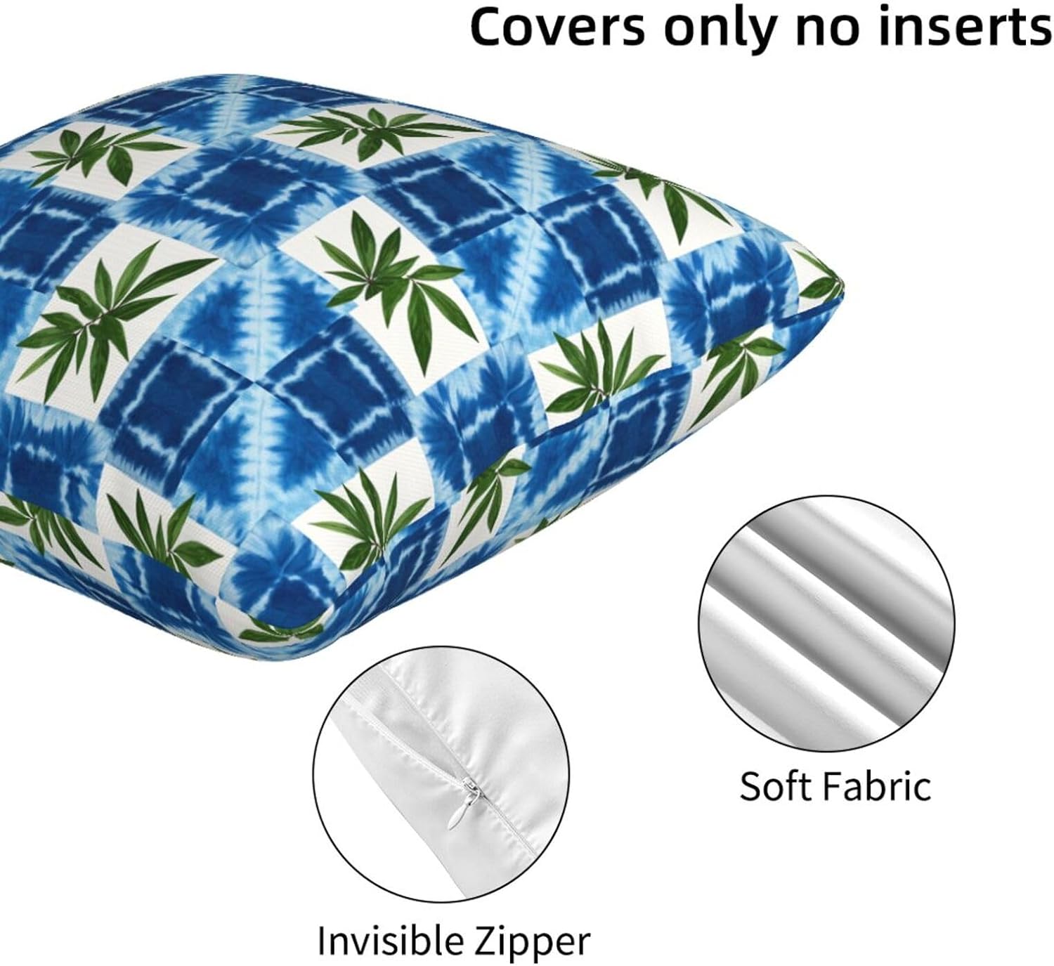 Boho Tie-Dye Green Leaf Throw Pillow Covers Set of 2 Ultra-Soft All-Season Pillow Shams with Hidden Zipper,Durable for Sofa Bed Car Decor & Gift 18x18IN