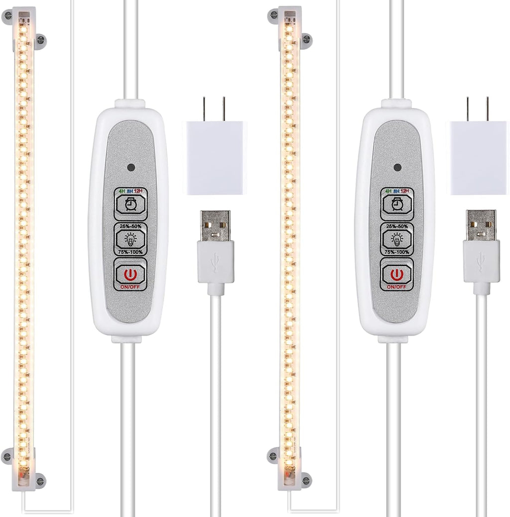 One Strip Growing lamp 2-Pack, Full Spectrum LED Grow Light Strips for Indoor Plants with Auto ON/Off Timer & 4 Dimmable Levels for Green House Hydroponics Succulent (One Head 2 Pack)