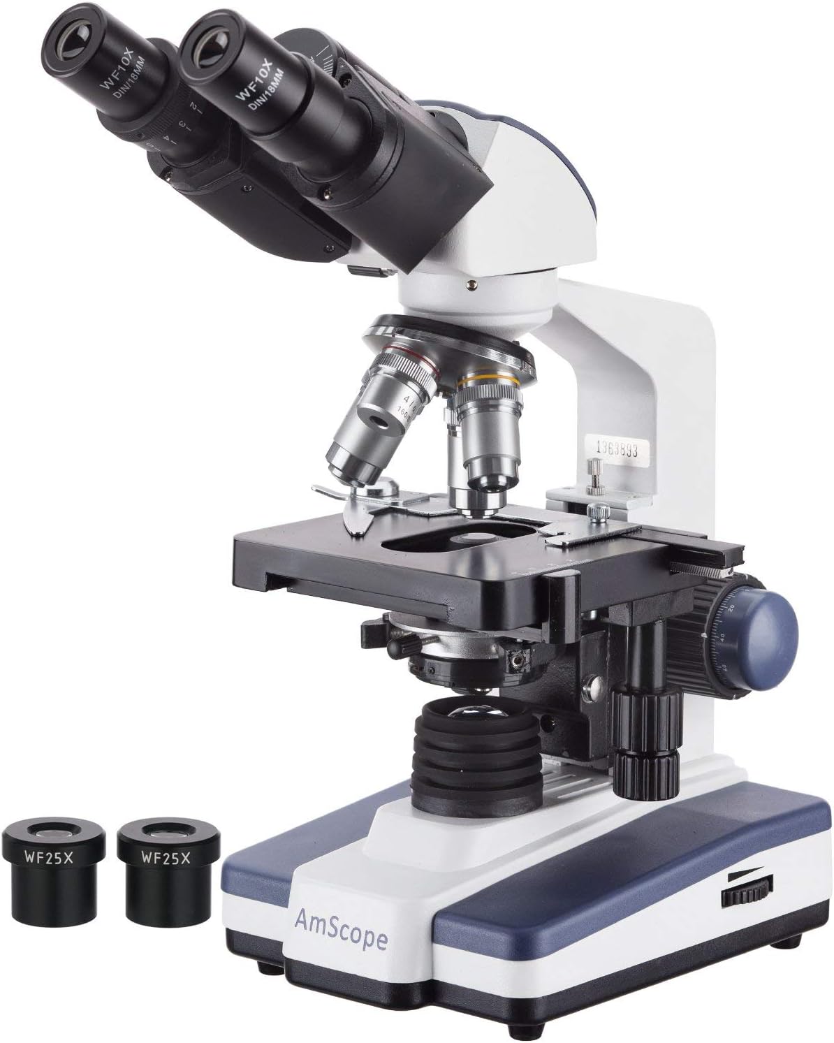 AmScope B120 Series Student & Professional LED Binocular Compound Microscope - 40X-2500X Magnification - Includes 1MP USB Camera & Siedentopf Head