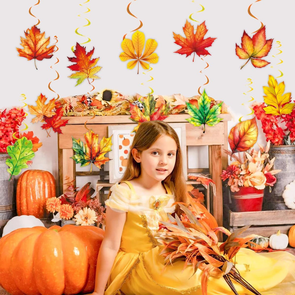 24 Pieces Fall Leaves Hanging Swirls – Maple Leaves Swirls Decorations 5.6×5.9 Inch Fall Thanksgiving Ceiling Hanging Decorations for Home, Autumn Thanksgiving, Harvest Decor, Family Gathering