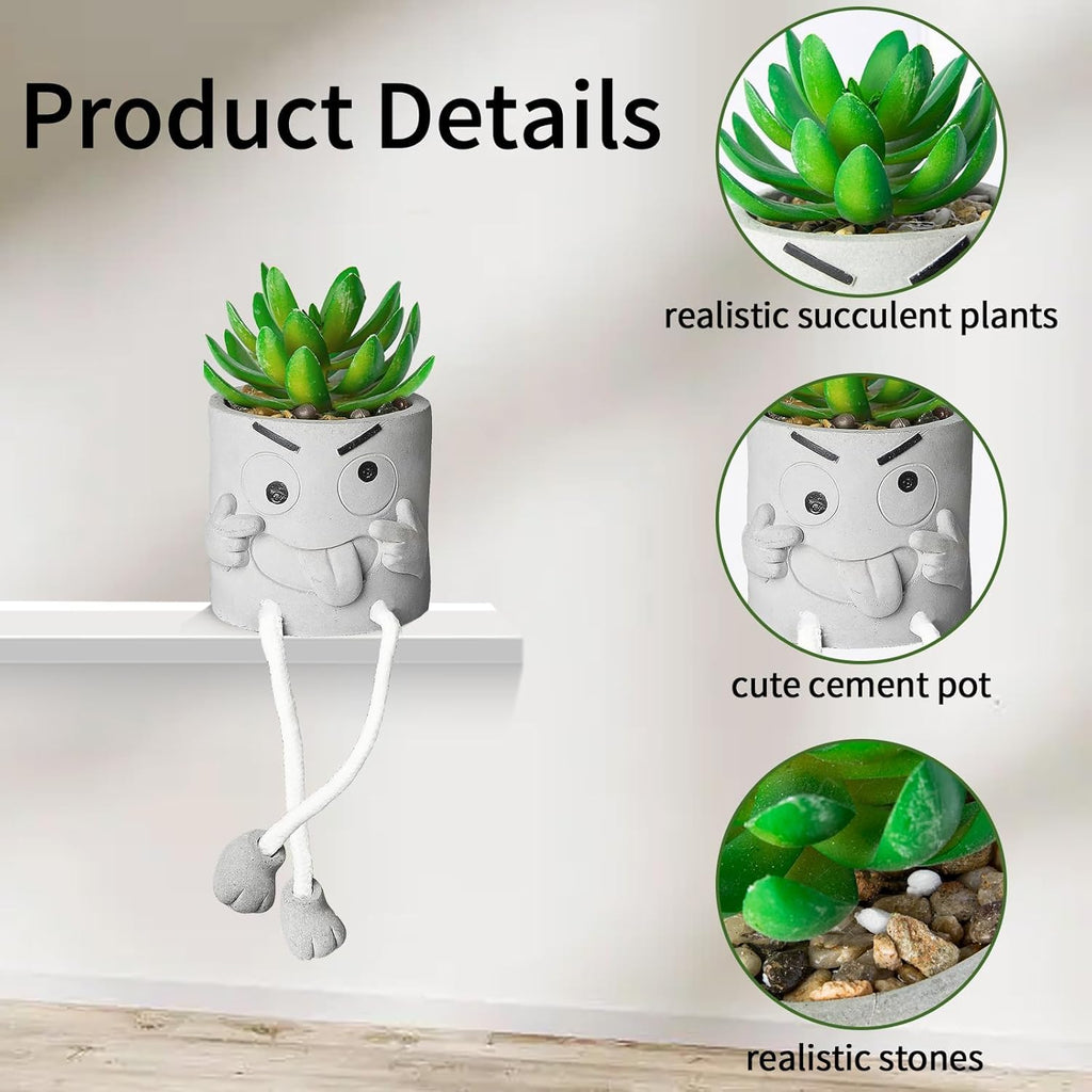 Creative Artificial Succulent Plants in pots - 2 Pieces Mini Fake Plant Faux Succulent Emotional Cement Potted for Home Desk Shelf Kitchen and Office Decor (2PCS)