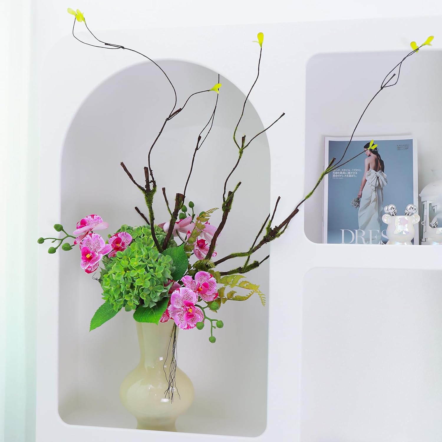 2pcs 40 inch Bendable Artificial Tree Cherry Blossom Branches Vines Twigs Limb Trunk Silk Moss Green Plants For Minimalist Decor Wall Hanging Vase Flower Arrangement Room Halloween Decoration
