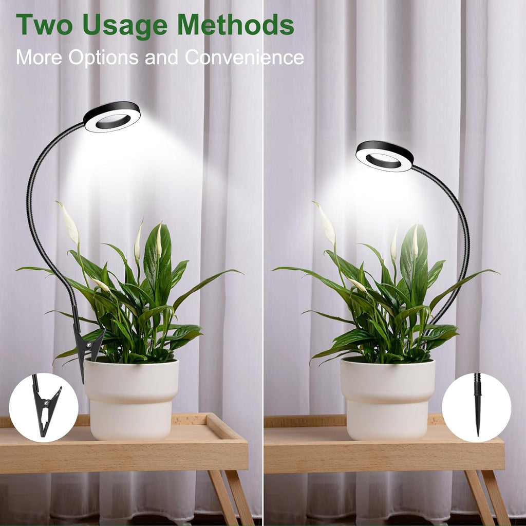 wolezek 2 in 1 Grow Lights for Indoor Plants, 3 Colors Plant Lights for Indoor Growing with 360° Gooseneck, 48 LEDs Full Spectrum Plant Grow Lights Indoor, 6/12/16H Timer, 5 Brightness, Black 2 Pack