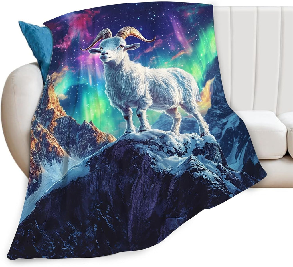 Goat Blanket Aurora Mountain Goat Animal Lover Throw Blankets Gifts for Girls Boys Kids Soft Cozy Fleece Plush for Couch Sofa Bed 50"x40"