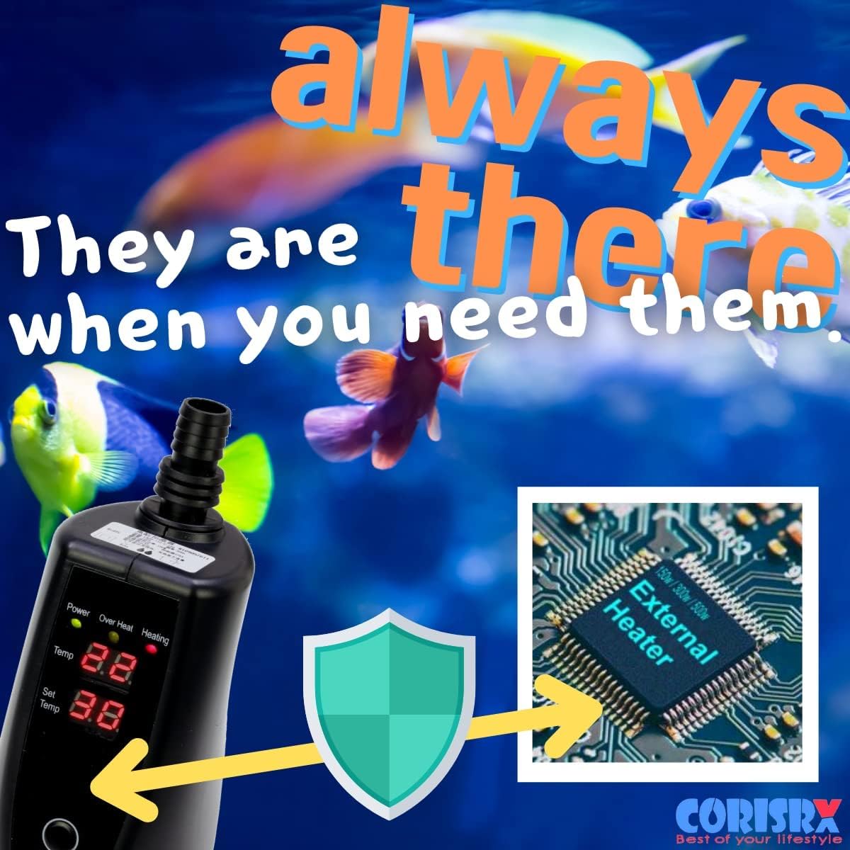 CORISRX 150w/300w/500w in-Line External Heater Aquarium Heater - 150/300/500 WATT 1/2",5/8" (Applied to Both Sizes) (Black 300 Watt 5/8",1/2" Hose)
