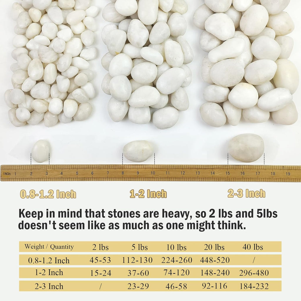 40 lbs White River Rocks for Landscaping, 2-3 Inch Polished Pebbles for Indoor Plants, Decorative White Stones for Planters, Vase, Aquarium, Fish Tank and Garden