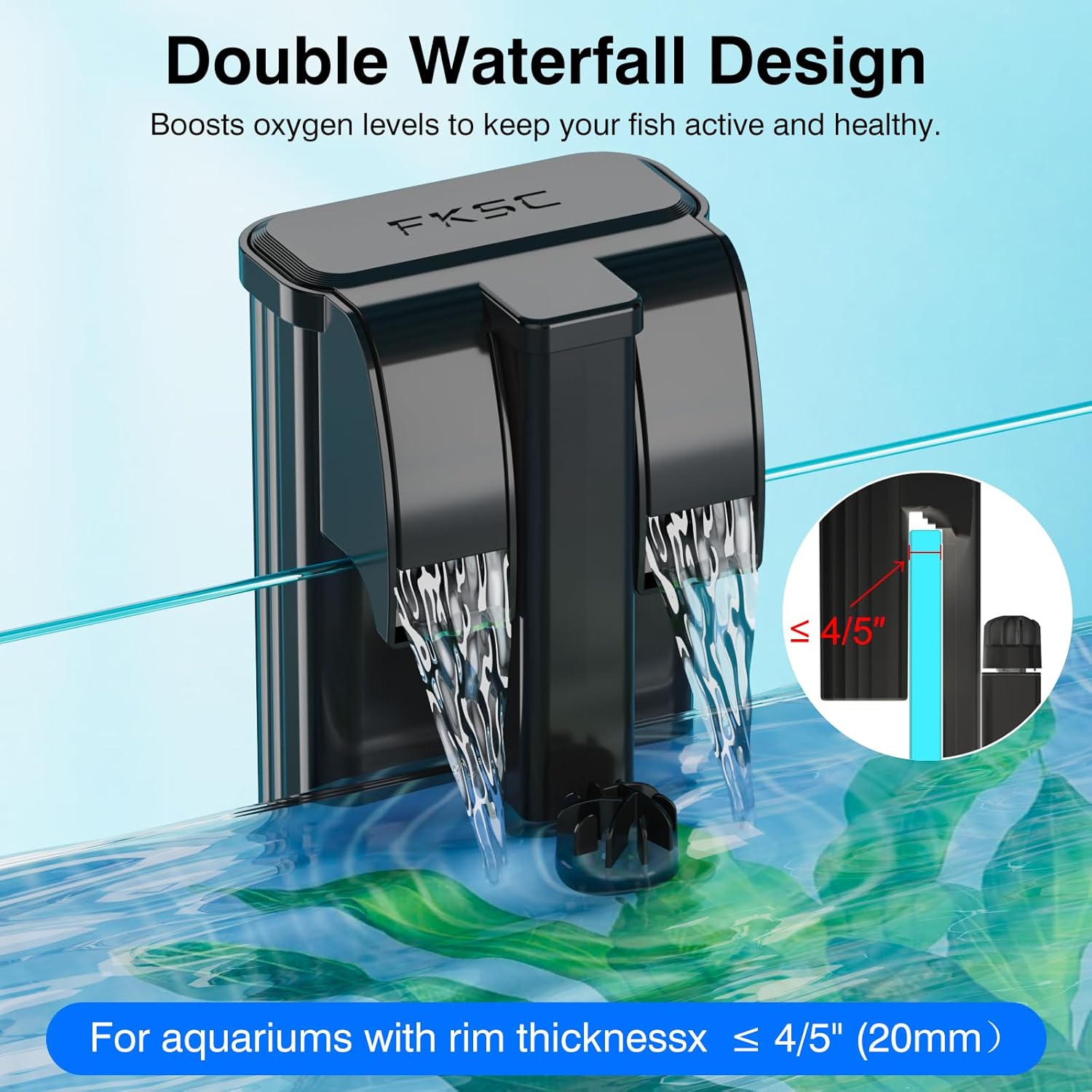 Hang On Back Aquarium Filter Up 30 Gallons Fish Tanks, 5-Stage Multi-Stage Filtration with Surface Skimmer, Ultra Quiet HOB Power Waterfall Filter for Freshwater