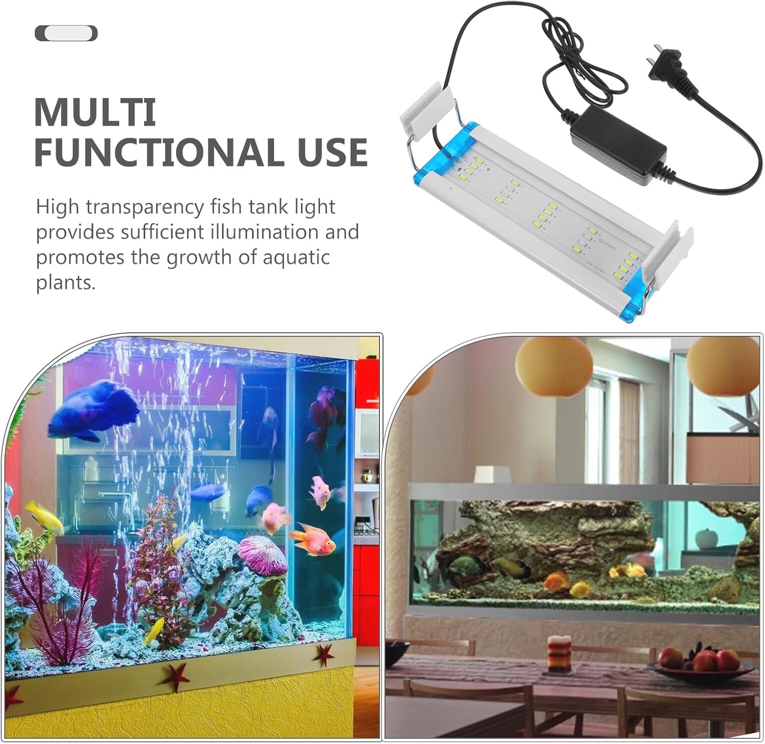 High Transmittance LED Aquarium Light Blue White Planting Light with Adjustable Mount Bracket for Fish Tank Lighting Construction Energy Efficient US Plug Compatible