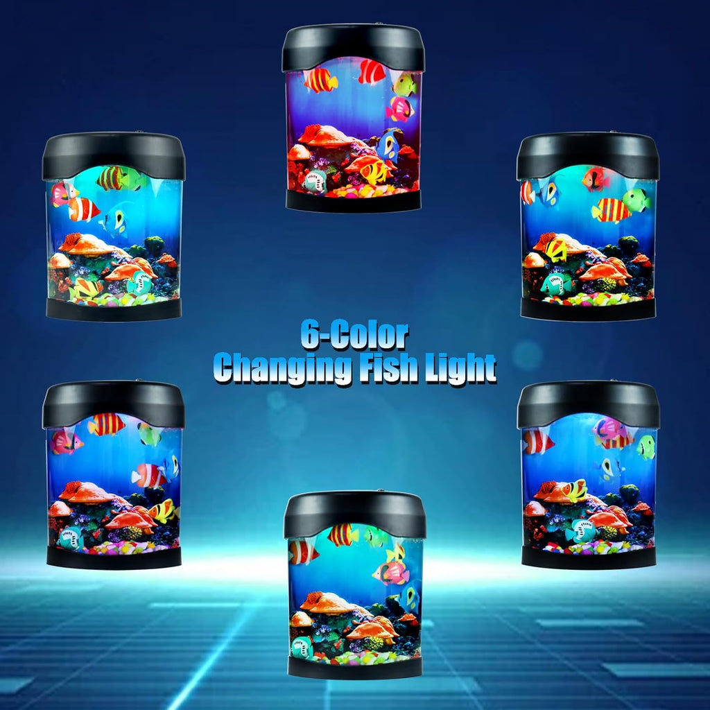 Toycol Fake Fish Lamp, LED Aquarium Sensory Light with 6 Color Changing and 7 Fake Fish, Mood-Relaxing Night Light, Exquisite Decoration for Office, Room and Party, Gifts for Kids and Adults