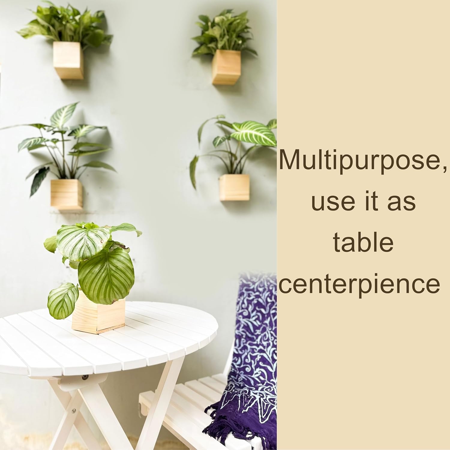 LaLaGreen Wooden Planter Box for Plants (4x4 Inch, 4 Pack) Small Square Wall Planters for Indoor Plant, Natural Wood Hanging Flower Pot Herb Planter Table Centerpiece Modern Home Garden Office Decor