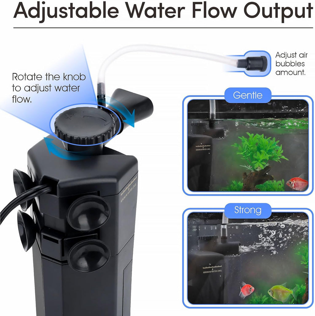 hygger Submersible Aquarium Power Filter 80 GPH for 3-10 Gallon Fish Tank Corner Internal Filter with Bio Ball Sponge 3-Stage Filtration System