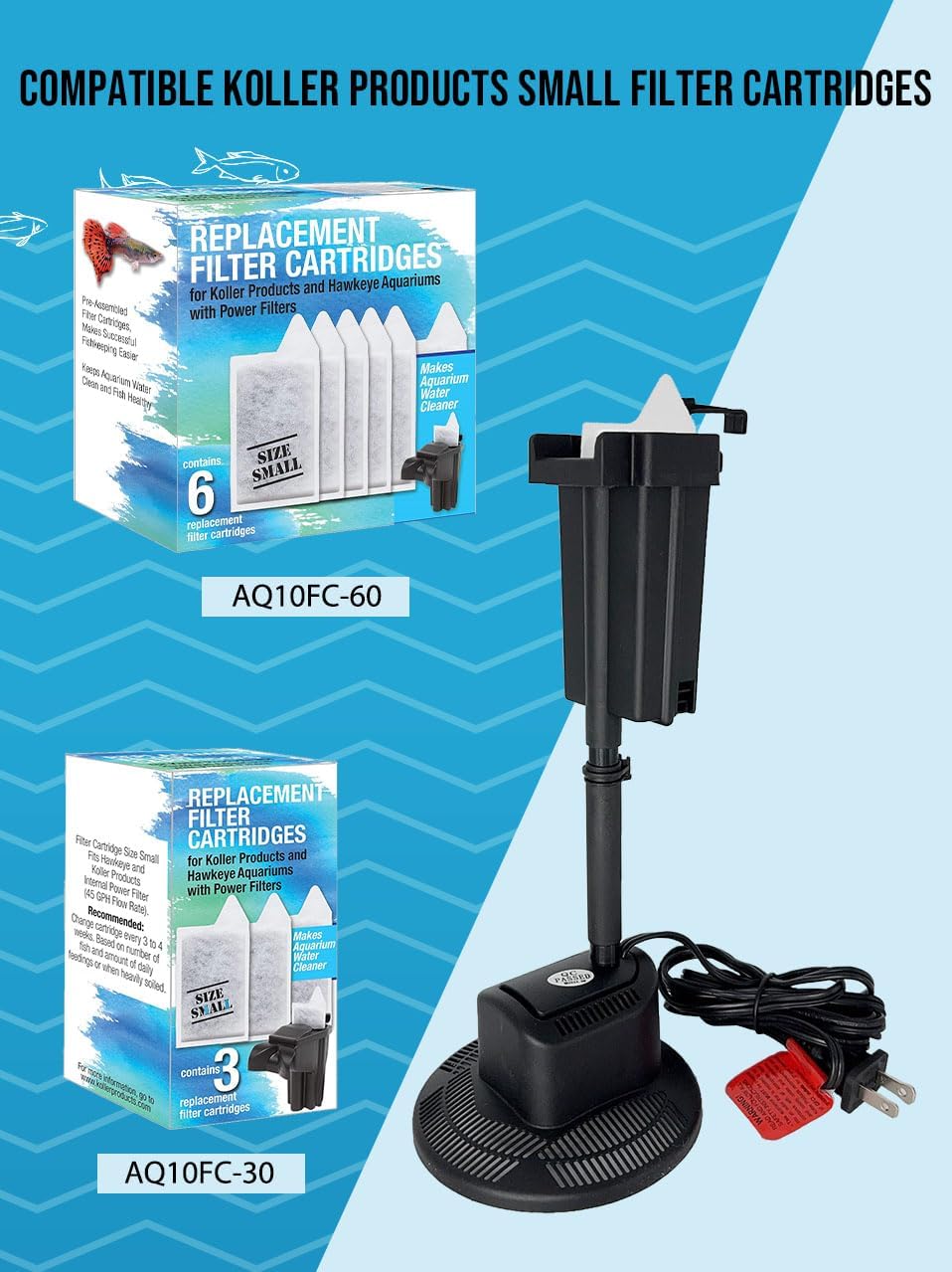 Koller Products AquaView 3-Gallon 360 Aquarium with LED Lighting (7 Color Choices) and Power Filter, 10.25 x 10.25 x 14.5