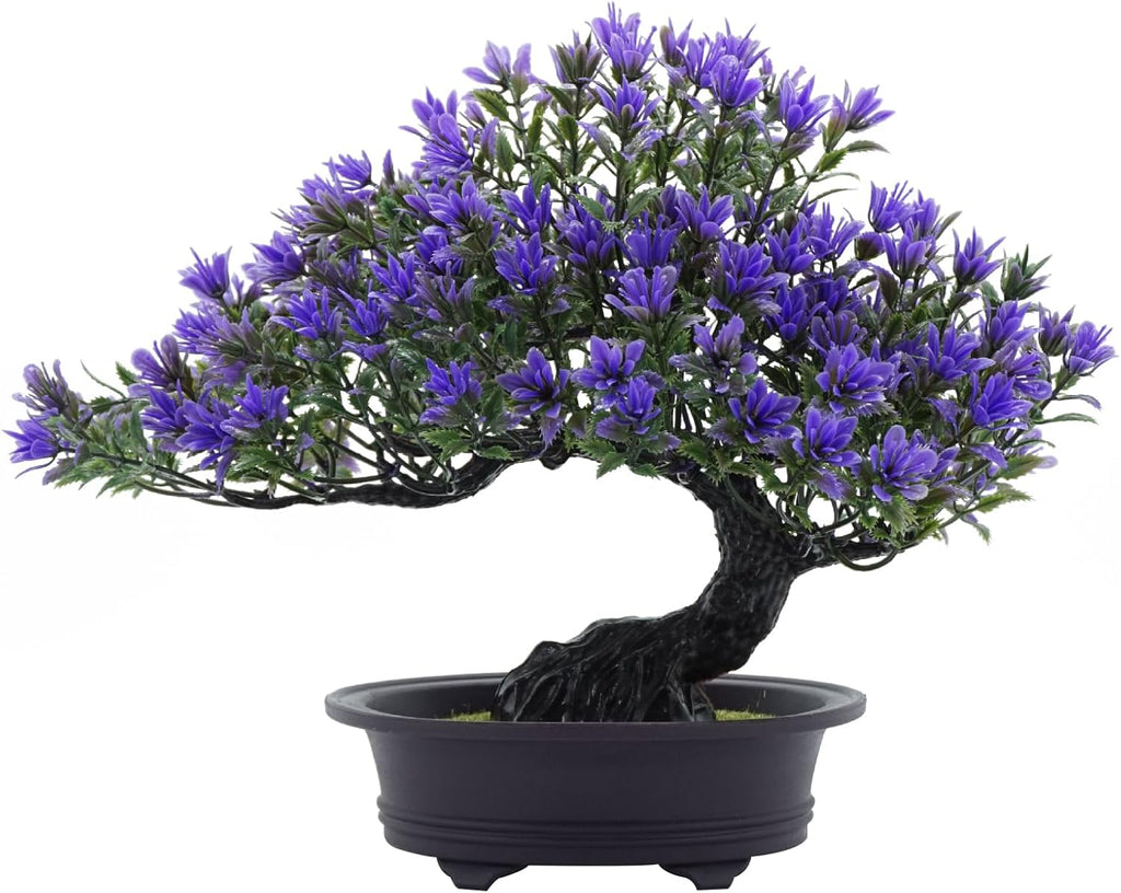 Artificial Plants Greenery Bonsai, Room Decor Fake Bonsai Tree for Home Decor Indoor Bookshelf Office Desk Bathroom Farmhouse Decor (Purple)