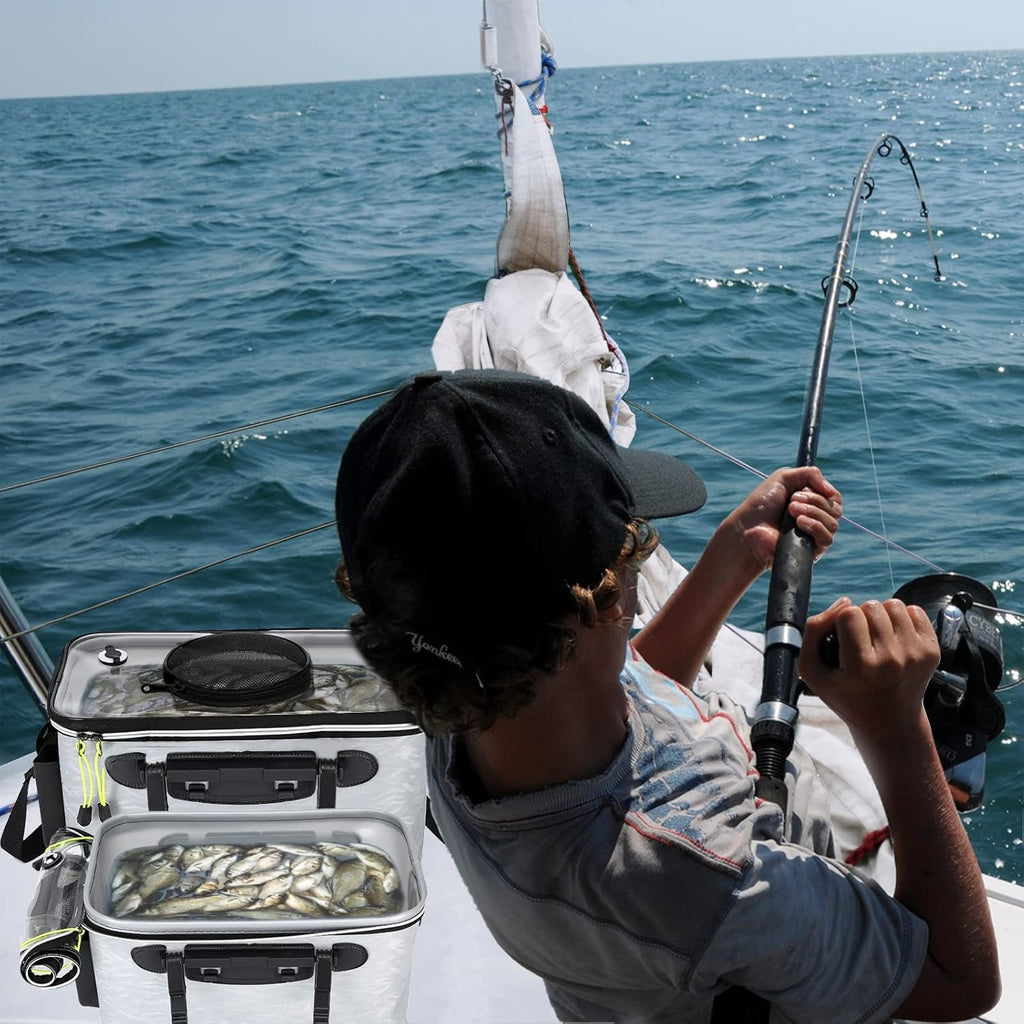 Transparent Lid Fishing Bucket, Portable Foldable Fishing Bucket, Bait Bucket, Fish Bucket, Live Bait Storage. (8 gallons)