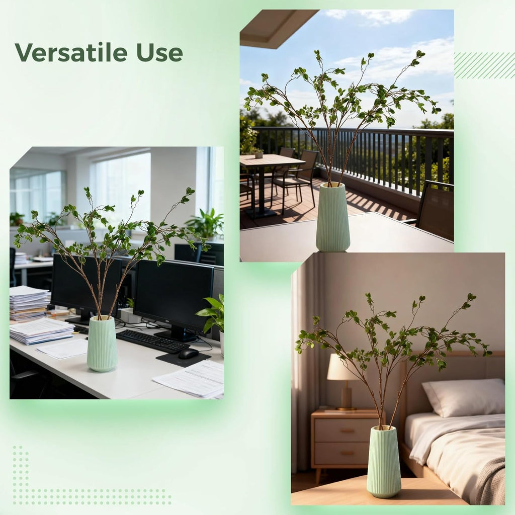 OMISTAR 6 Pcs Artificial Plants Green Milan Leaf Branches, 45 in Faux Greenery Stems for Vase, Bendable Branches, Realistic Green Leaves for Home Decor, Indoor Outdoor