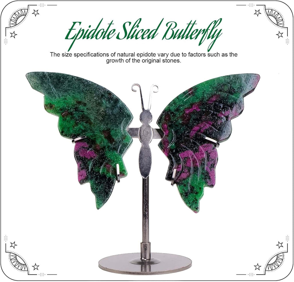 Crystal Butterfly Ornament, Amethyst Agate Wings, Home Office Tabletop Decor (Ruby-in-Zoisite)