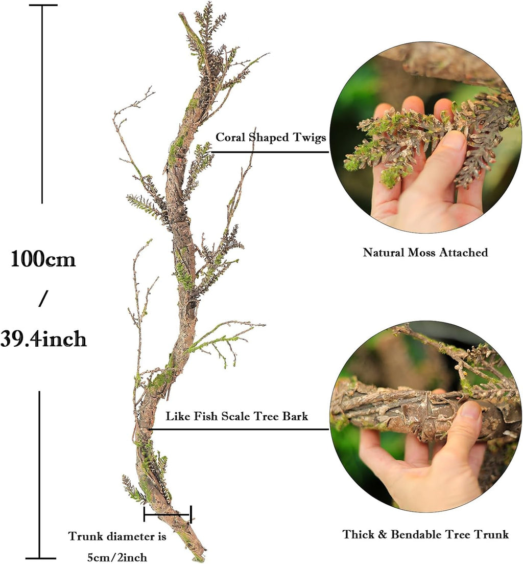 2Pcs 39.4inch Thick Bendable Artificial Tree Trunk Fake Large Wood Branches Twig Moss Grape Vine Garland Twisted Stick For Craft Terrarium Outdoor Hanging Mantel Reptile Climbing Wall Christmas Decor