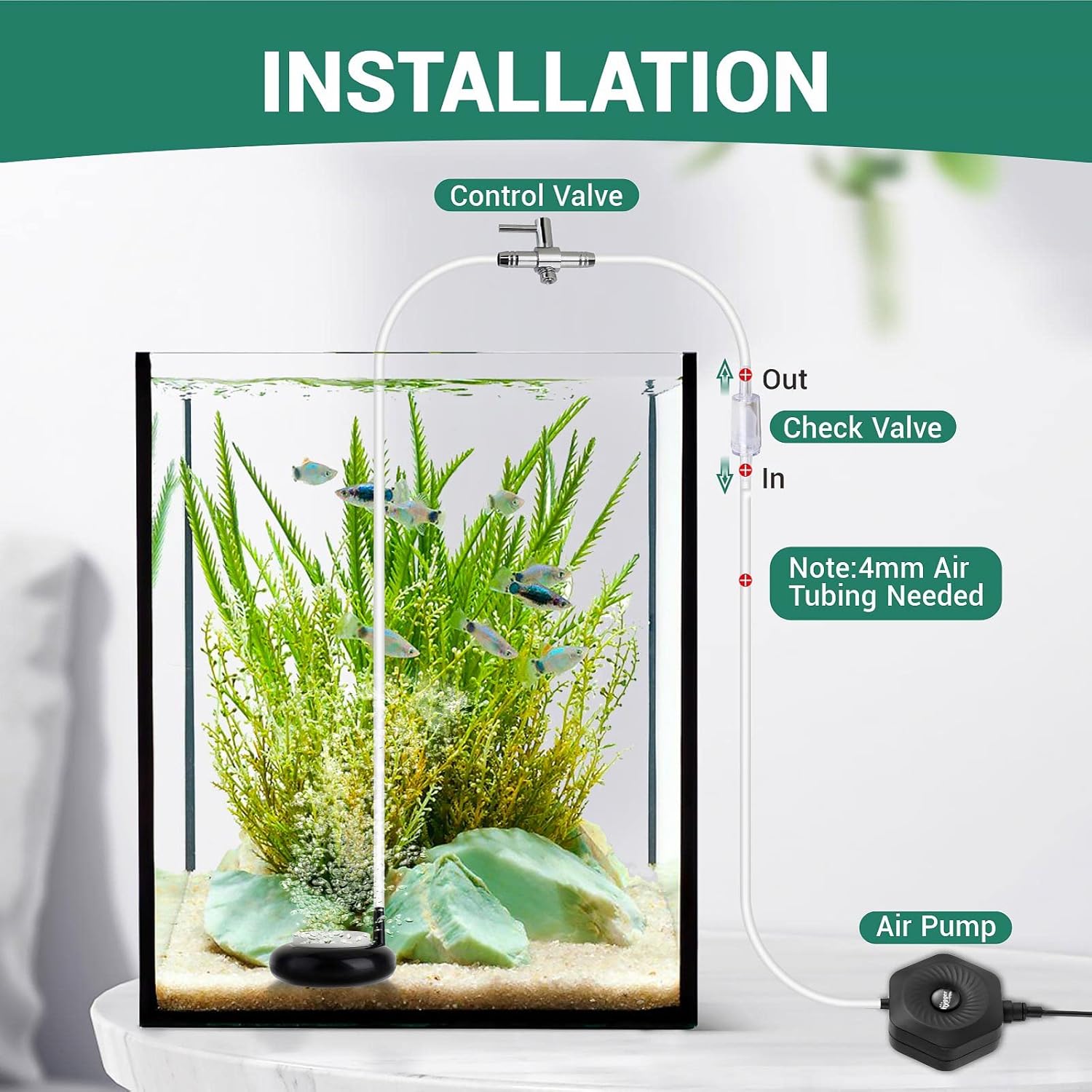hygger Mini Aquarium Air Stone,Small Bubble Stone Fish Tank Oxygen Stone Ultra Silent Deep Dissolving Oxygen Diffuser Kit for Aquarium Fish Tank and Hydroponic