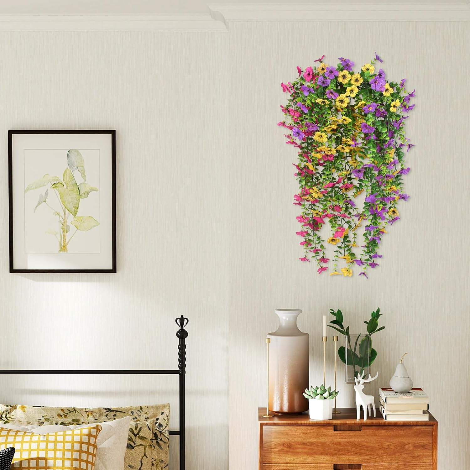 3 PCS Artificial Fake Hanging Flowers Plants for Spring Outdoor Outside Decoration, UV Resistant Faux Plastic Fabric Flower for Garden Porch Patio Balcony Yard Decor（Mix）