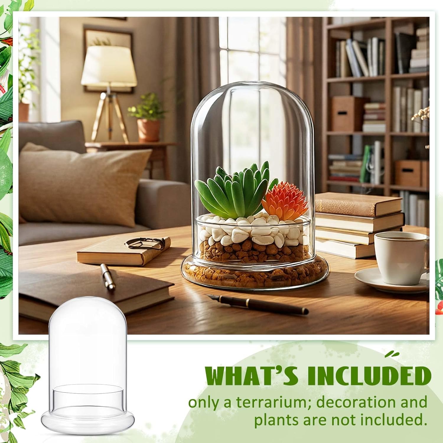 2 Pcs 4.7 x 6.3 Inch Glass Terrarium Clear Terrarium Planter Container Glass Dome Cloche with Airhole and Base for Plant Flower Home Tabletop Display Centerpiece, Plants Not Included