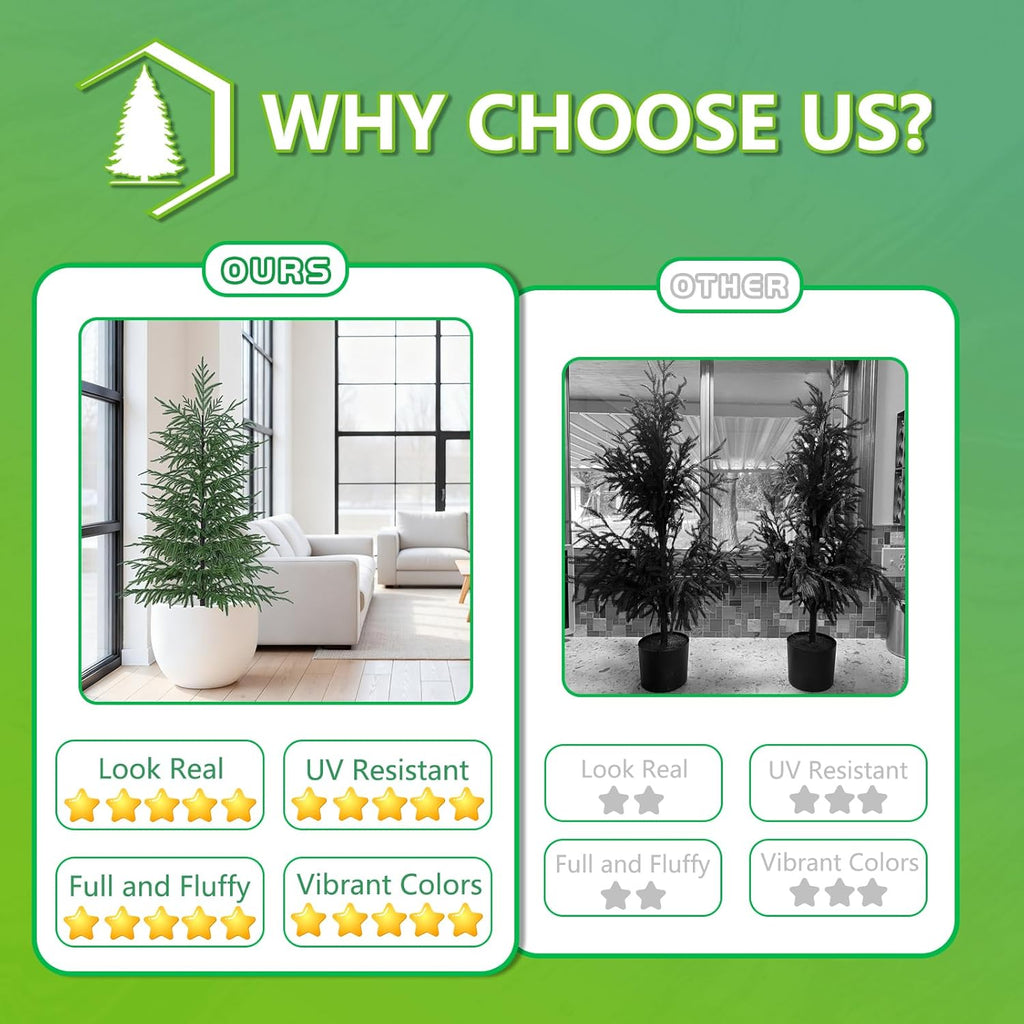 4FT Artificial Norfolk Pine Tree, 1pc Artificial Christmas Tree Faux Potted Plants for Front Porch Christmas Indoor Outdoor Decor