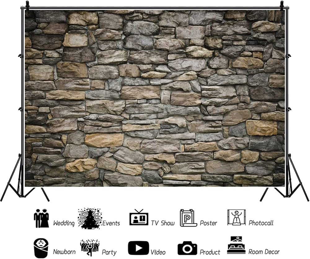 Laeacco 8x6FT Vintage Stone Brick Wall Backdrop Grunge Rock Stone Castle Wall Photography Background Retro Birthday Party Halloween Photo Studio Newborn Baby Shower Kids Adults Portrait Photo Shooting