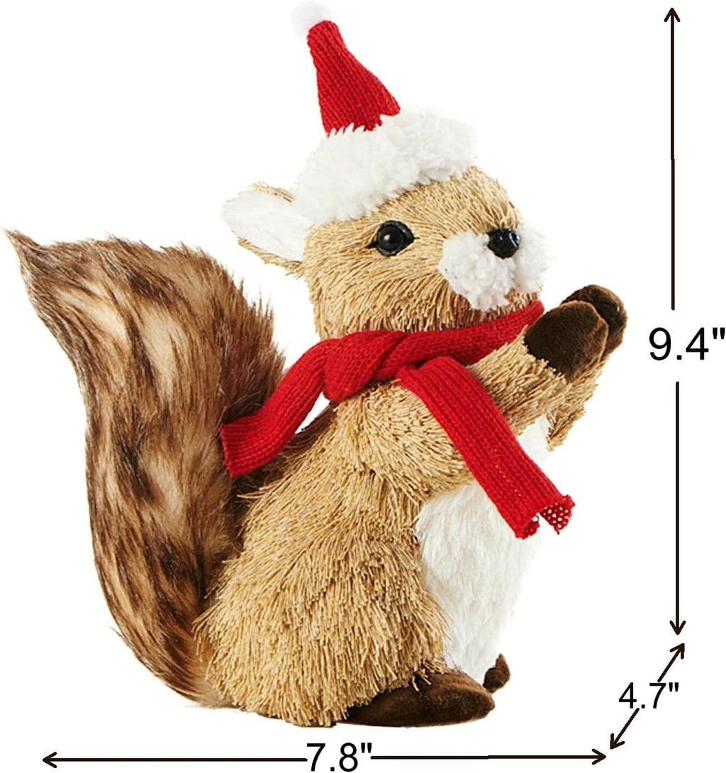naturevibe 9.4 Inches Sisal Squirrel Figurine for Rustic Christmas Decorations, Woodland Animals with Holiday Accent as Christmas Table Decor or Farmhouse Decor