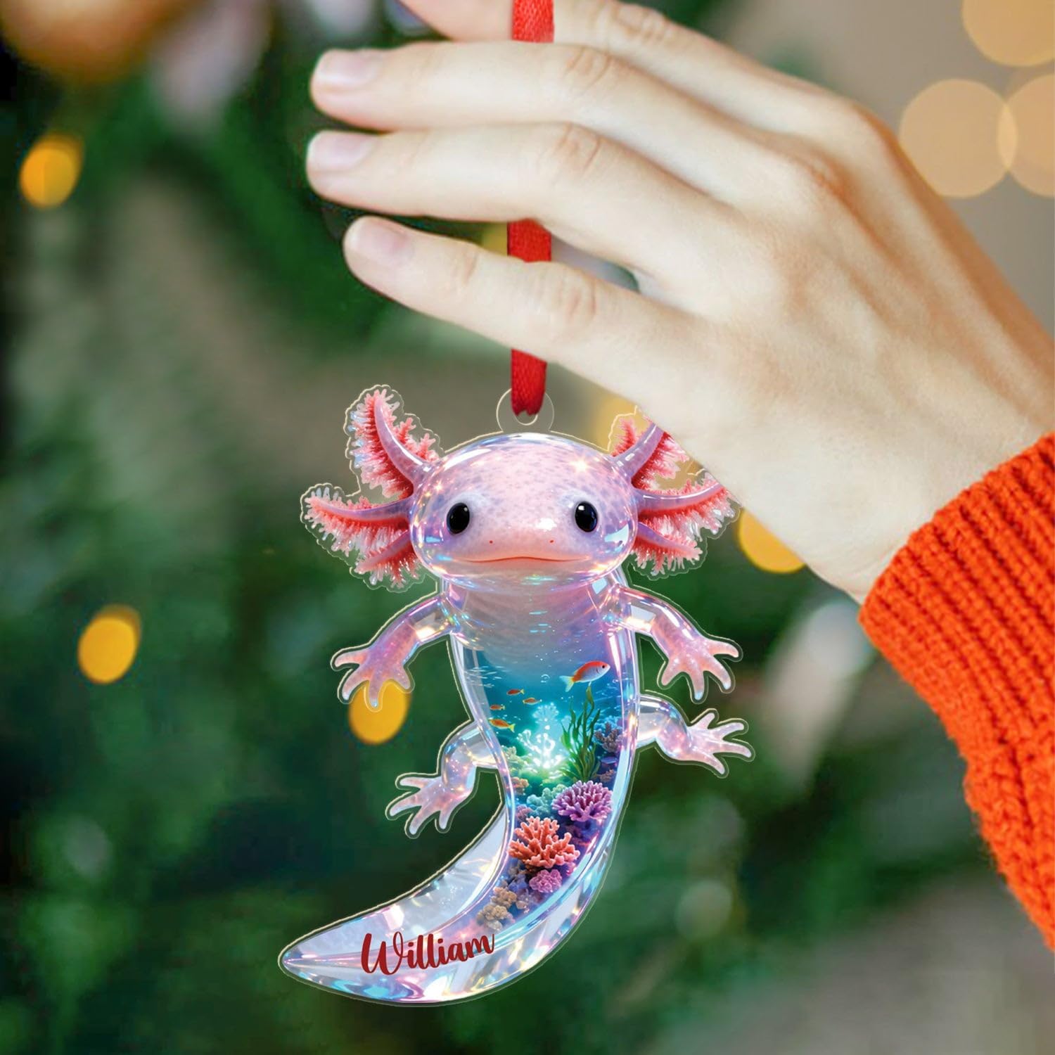 Customized Pink Axolotl Xmas Ornament Gift for Children Grandkids Axolotl Lover Ocean Lover, Sea Animal Ornament for Christmas 2025, Personalized Name Axolotls Lover Ornaments Xmas Tree Decor