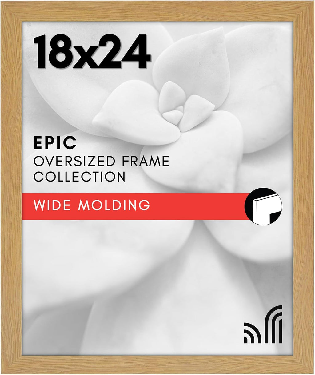 Americanflat 18x24 Poster Frame with Polished Plexiglass - Wide Picture Frames Made of Engineered Wood for Vertical or Horizontal Wall Display - Epic Collection - Pine