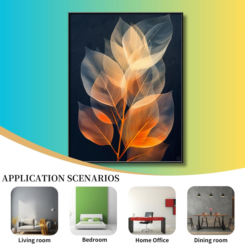 Botanical Leaf Canvas Wall Art, Modern Nature-Inspired Decor for Living Room, Bedroom, Office Ready to Hang (Serene Hues, 35"Wx47"H/90x120cm, Black Frame)