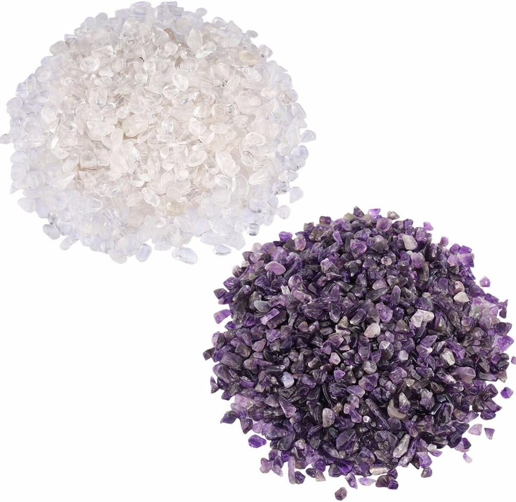 SUNYIK Amethyst/Rock Quartz Tumbled Chips Crystal Crushed Pieces Irregular Shaped 1pound(About 460 gram)