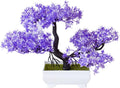 Mini Artificial Bonsai Tree Plants with Plastic Cement Pots for Home Office Décor(Purple)